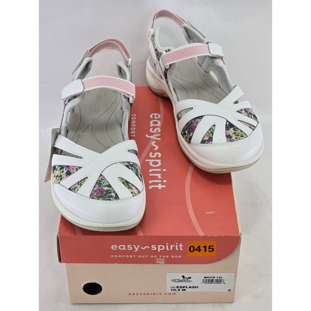 Easy Spirit ESPLASH Sandals Women 10.5 White Floral Comfort Walking Shoes - New